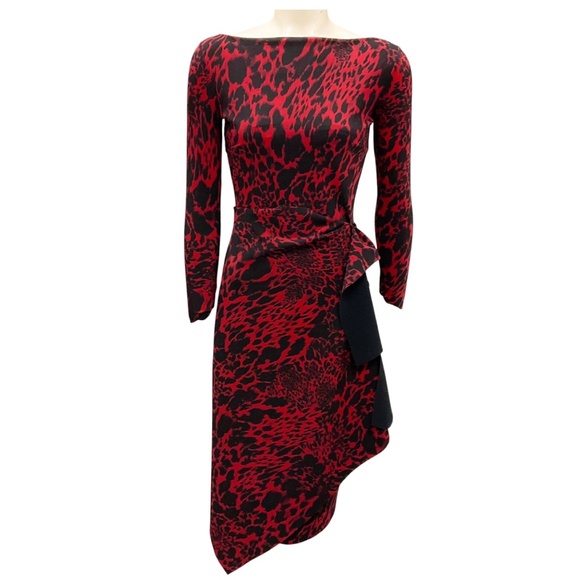 CHIARA BONI LA PETITE ROBE RED / BLACK ANIMAL PRINT NYLON STRETCH MIDI DRESS - Picture 1 of 5